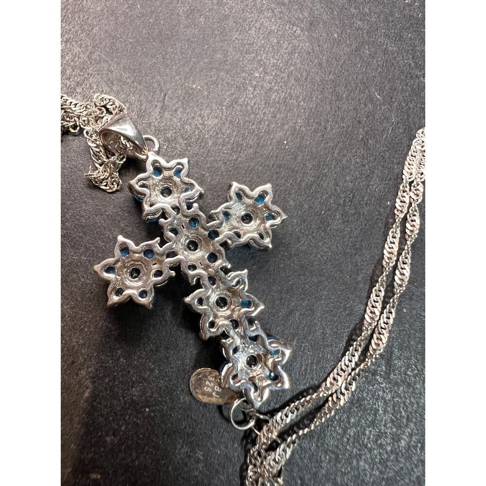 Neon Blue Apatite Rhodium Over Sterling Silver Cross Pendant With Chain 3.25ctw - Picture 3 of 16
